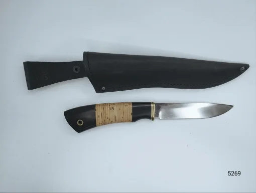 Нож "Лань малый" сталь Х12МФ (граб+береста, латунь с проставкой+трубка)
