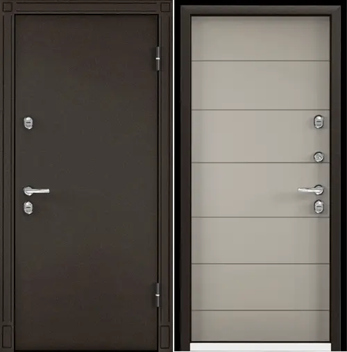 Дверь металлическая букле коричневый,правая,МДФ бетон известковый S20-22,фурн.хром 950*2050*70 (2мм)
