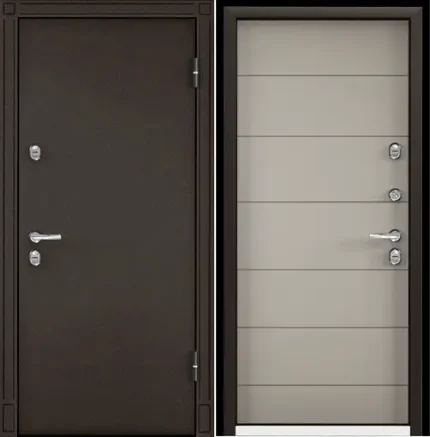 Фото для Дверь металлическая букле коричневый,правая,МДФ бетон известковый S20-22,фурн.хром 950*2050*70 (2мм)