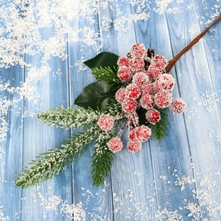 Фото для Декор Зимние грезы, ветка хвои ягоды шишка 27см