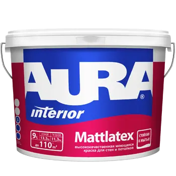 Краска в/д для стен и потолков моющаяся матовая "Aura Mattlatex", основа TR 9,0 л ЭСКАРО