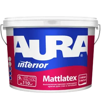Фото для Краска в/д для стен и потолков моющаяся матовая "Aura Mattlatex", основа TR 9,0 л ЭСКАРО