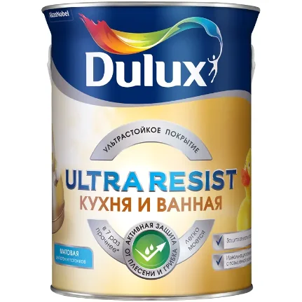 Краска в/д для кухни и ванной, матовая Dulux Ultra Resist BW 5 л AkzoNobel