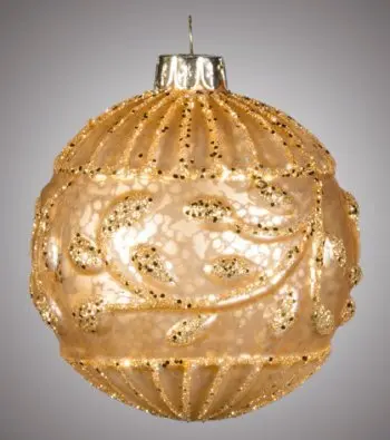 Шар античный золотой с искристыми узорами винтажный (стекло), 8 см Holiday Classics