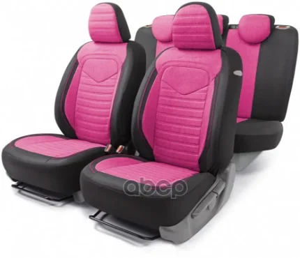 Фото для Чехлы На Сиденья Linen Материал Лен Крупного Плетения Новое Лекало-3d Крой Валики Для Быстрой Фиксации Перед.Ряда Черно/Розов...