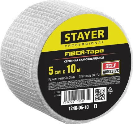 Фото для STAYER FIBER-Tape, 5 см х 10 м, 3 х 3 мм, самоклеящаяся серпянка, Professional (1246-05-10)