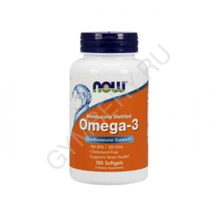 Фото для NOW Omega-3 Molecularly Distilled EPA180/DHA120mg 100 softgels, шт., арт. 1807024