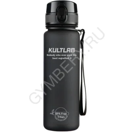 Фото для KultLab Бутылка для воды ТРИТАН, 900мл, Чёрная с белым лого, арт. 0114006