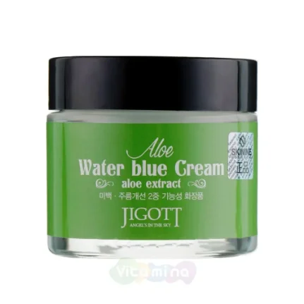 Фото для Крем для лица Jigott Aloe Water Blue Cream Успокаивающий восстанавливающий крем для лица с экстрактом алоэ вера