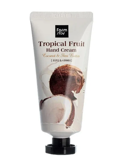 Фото для FarmStay Tropical Fruit Hand Cream Coconut Shea Butter Увлажняющий и питательный крем для рук и ногтей с кокосом и маслом ши