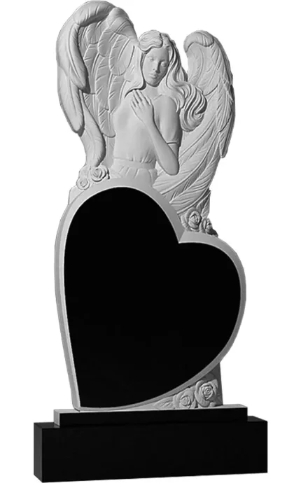 Фото для Гранитные памятники вертикальные резные черные ВАР-173 "Ангел и Сердце" и (премиум-класс)