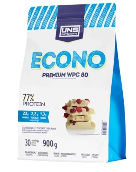 Протеин UNS Econo Premium сывороточный 900г. Белый шоколад-малина