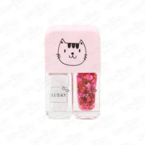Фото для Лак двойной LUKKY для ногтей белый и розовый с блестками