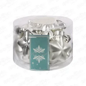 Фото для Набор украшений елочных мини звезды серебряные стеклянные 4,8см 12шт