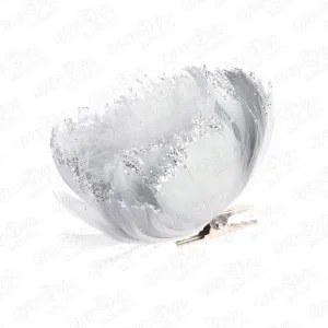 Фото для Украшение елочное цветок серебряный из перьев 9см