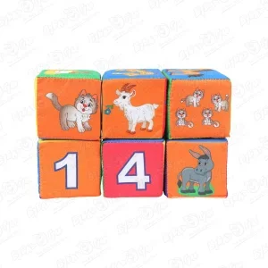 Набор мягких кубиков Домашние животные и счет 6шт