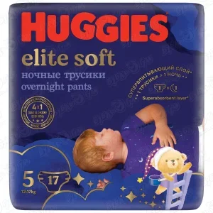 Фото для Трусики-подгузники ночные HUGGIES elite soft 5 12-17кг 17шт